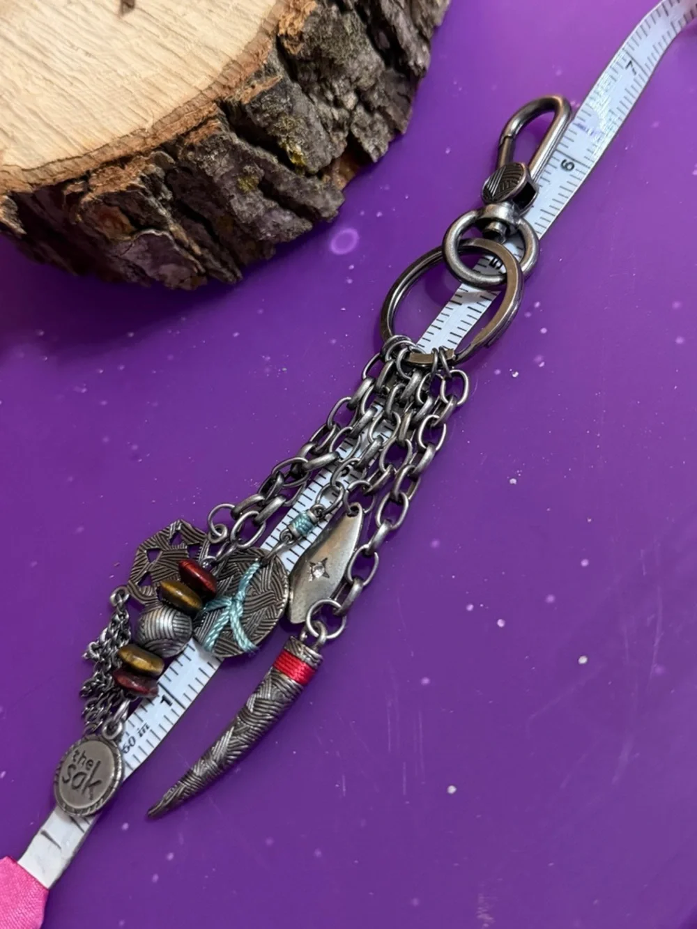 The Sak Boho Silver Multi-Charm Keychain Bag Tag Fob